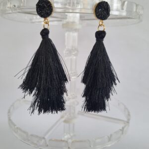 Elegant medium-sized black tassel earrings