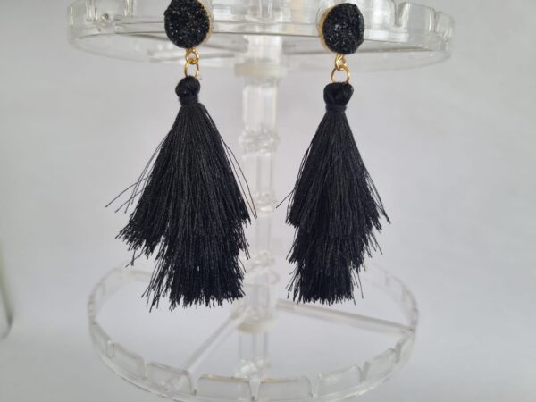 Elegant medium-sized black tassel earrings