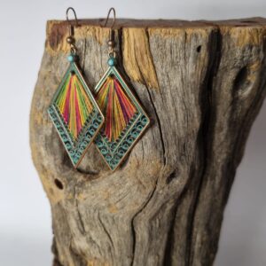 Bold Bohemian Diamond Shaped Dangle with Rainbow Colour Thread