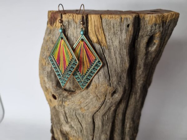 Bold Bohemian Diamond Shaped Dangle with Rainbow Colour Thread