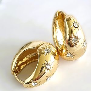 Shiny Gold and Rhinestone Teardrop Hoop Earrings - Sparkling Elegance