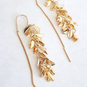 Dancing Gold Leaf Drop Earrings – 7.2cm Nature-Inspired Chain Dangles