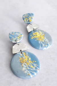 Blue Marble & Gold Flake Drop Earrings | Geometric Statement Earrings for Women | Stella’s Earrings Moreletapark Pretoria East