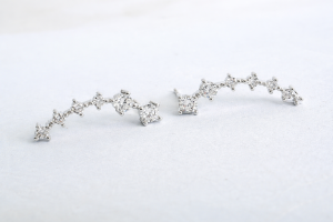 Silver rhinestone ear climber earrings with curved design from Stella’s Earrings in Moreletapark Pretoria East South Africa