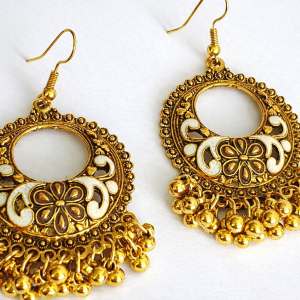 Gold statement drop earrings with ornate detail and hanging bead accents from Stella’s Earrings in Moreletapark Pretoria East South Africa